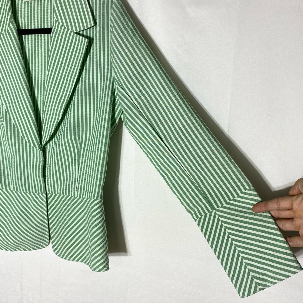 Vintage Fidel Green Striped Seersucker Cotton Blazer Jacket 4 Twee Coastal - Picture 8 of 16